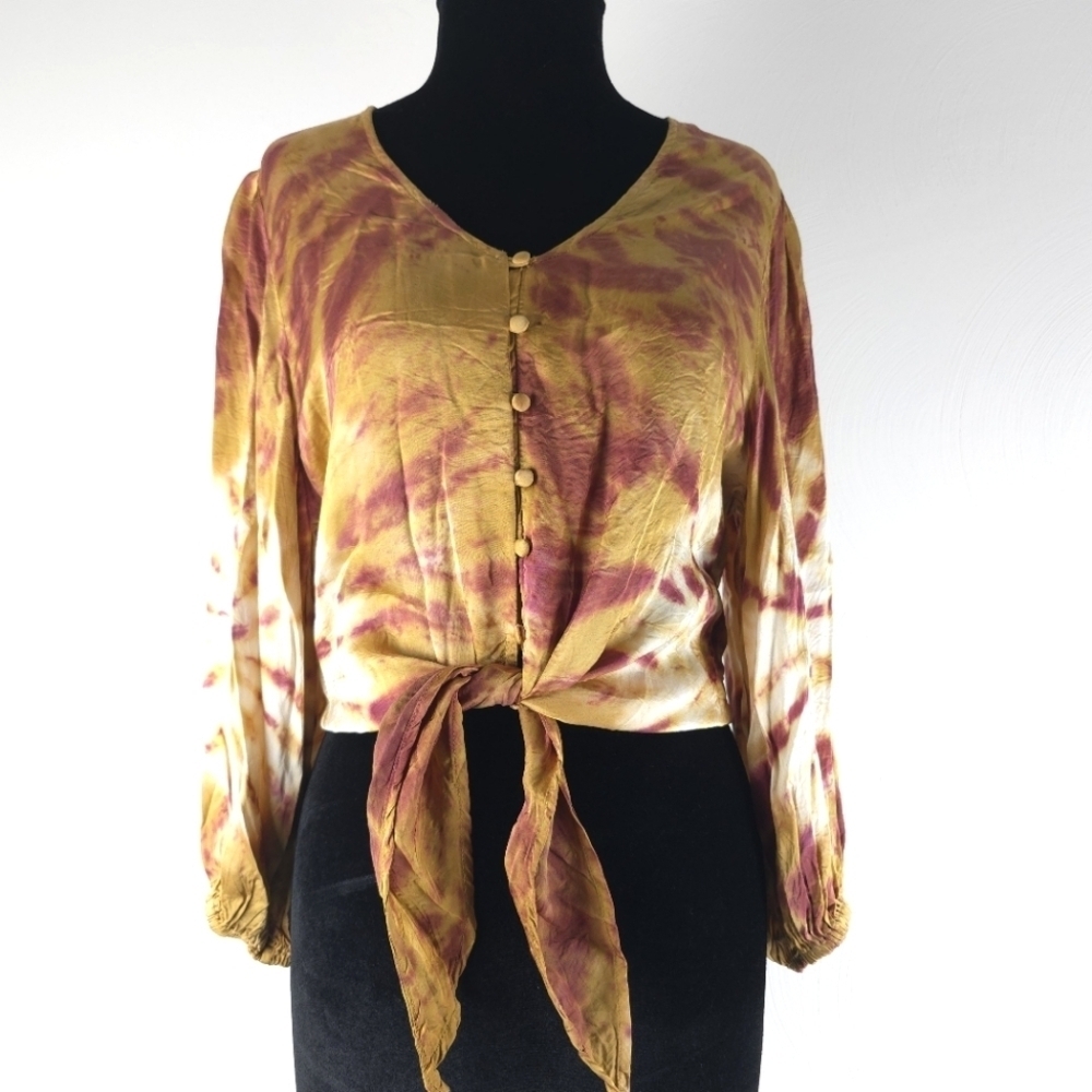 Young Fabulous & Broke Tie Dye Long Sleeve Cropped Blouse S